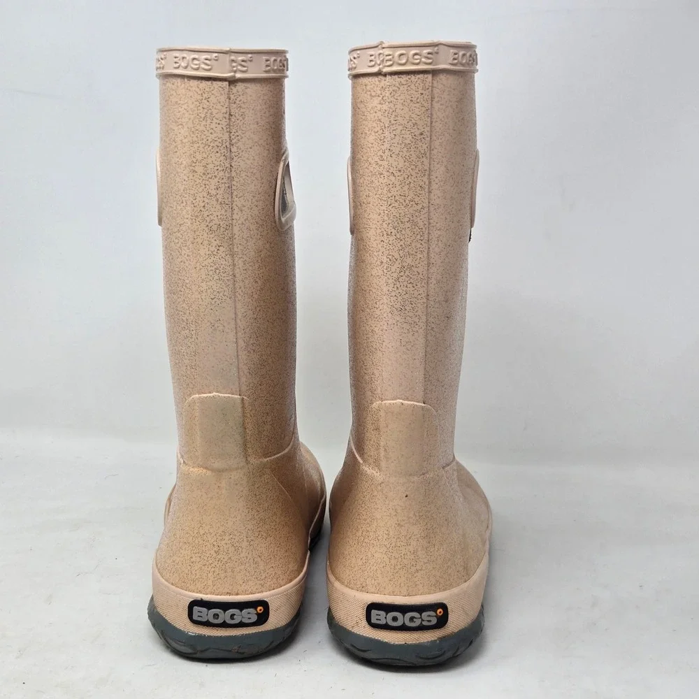 Bogs Rain Boot Glitter Pink Peach Waterproof Pull On Boots Kid Youth 1 72399-689